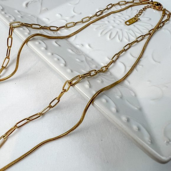 Double Layered 18k Gold Plated Necklace Chain Choker Layered Necklace Gold - Picture 4 of 10